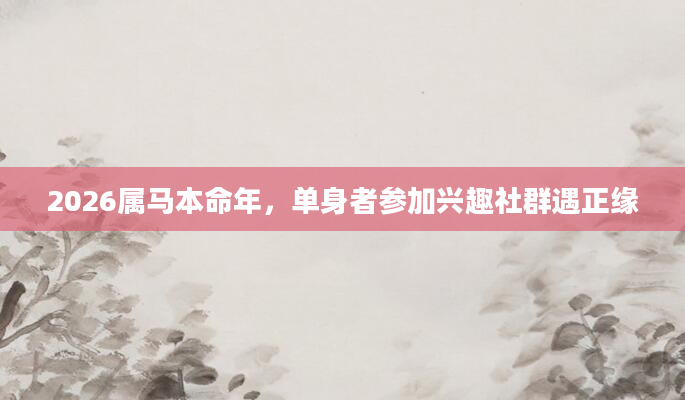 2026属马本命年，单身者参加兴趣社群遇正缘
