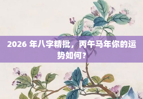 2026 年八字精批，丙午马年你的运势如何？