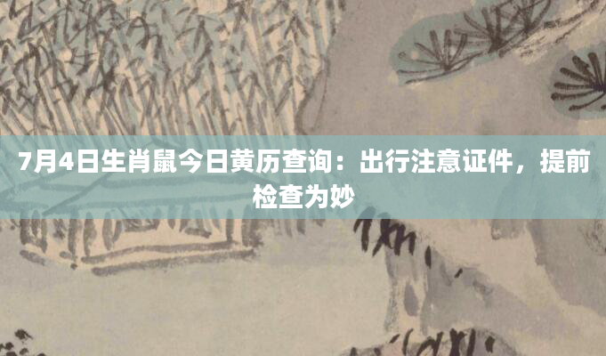 7月4日生肖鼠今日黄历查询：出行注意证件，提前检查为妙