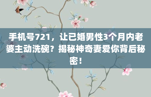 手机号721，让已婚男性3个月内老婆主动洗碗？揭秘神奇妻爱你背后秘密！
