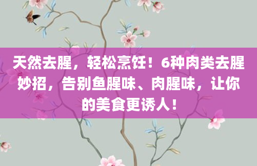 天然去腥，轻松烹饪！6种肉类去腥妙招，告别鱼腥味、肉腥味，让你的美食更诱人！