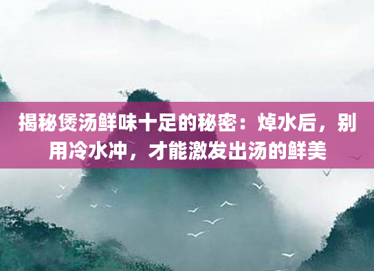 揭秘煲汤鲜味十足的秘密：焯水后，别用冷水冲，才能激发出汤的鲜美