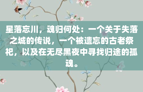 星落忘川，魂归何处：一个关于失落之城的传说，一个被遗忘的古老祭祀，以及在无尽黑夜中寻找归途的孤魂。