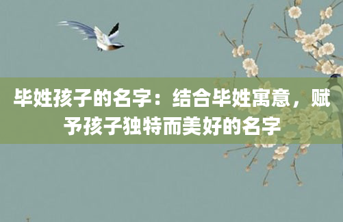毕姓孩子的名字：结合毕姓寓意，赋予孩子独特而美好的名字