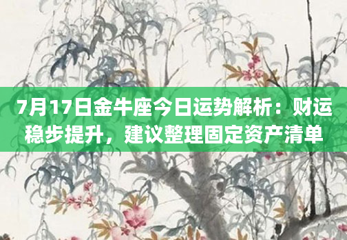 7月17日金牛座今日运势解析：财运稳步提升，建议整理固定资产清单