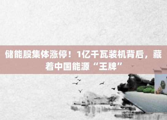 储能股集体涨停!1亿千瓦装机背后,藏着中国能源“王牌”