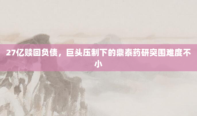 27亿赎回负债,巨头压制下的鼎泰药研突围难度不小