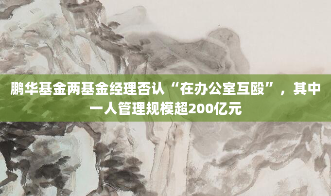 鹏华基金两基金经理否认“在办公室互殴”,其中一人管理规模超200亿元