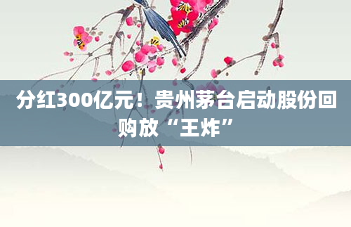 分红300亿元!贵州茅台启动股份回购放“王炸”