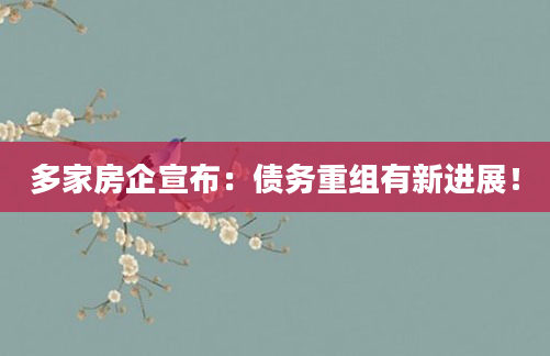 多家房企宣布:债务重组有新进展!