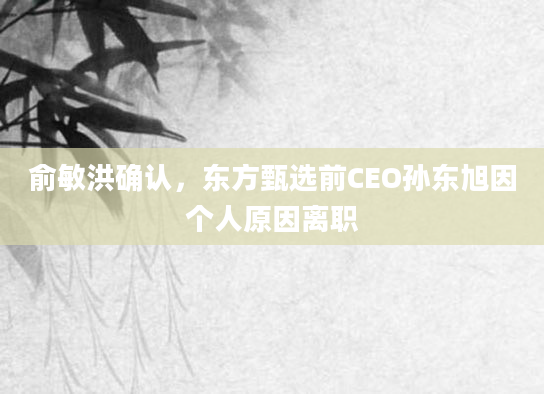 俞敏洪确认,东方甄选前CEO孙东旭因个人原因离职