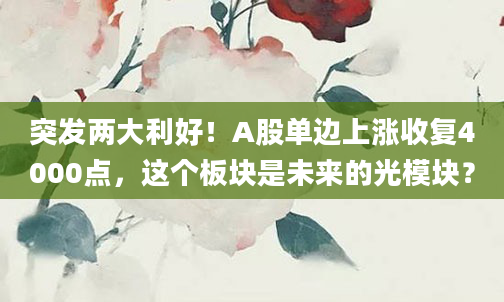突发两大利好!A股单边上涨收复4000点,这个板块是未来的光模块?